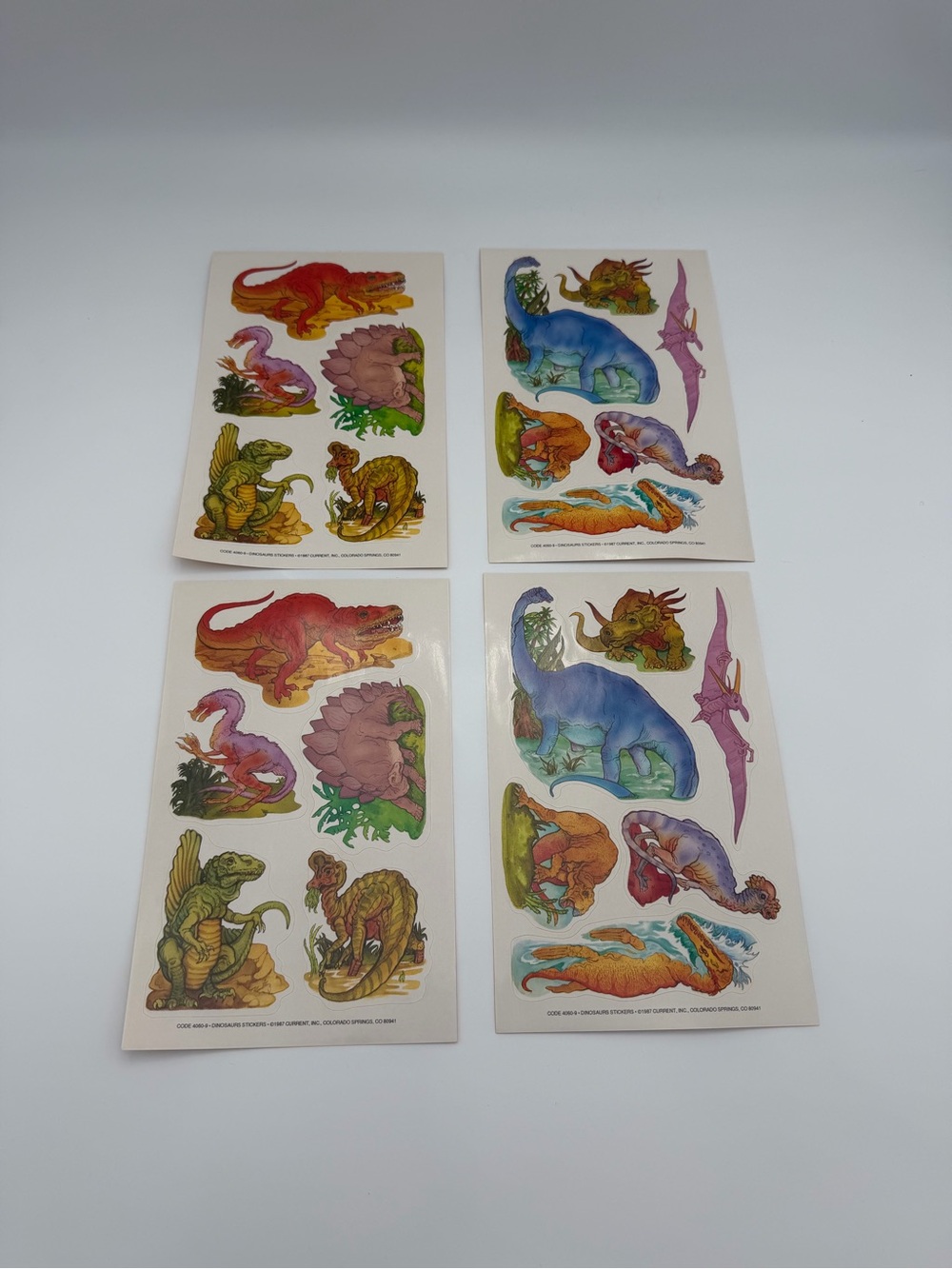 Vintage 1987 Current, Inc., 4 Sheets of Dinosaur Stickers Code 4060-9 Realistic
